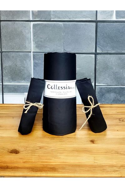 CollessiaHome 100% Cotton Satin 200X200Cm Double Size Double Fitted Fitted Sheet Set - Black