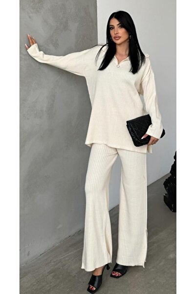 DAMGA Collection Tricoturi Set Femei Slit Fermoar Partea Inferioară