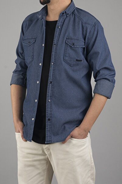 bombe Чоловіча сорочка темно-синього кольору Slim Fit, вузький крій Чоловіча ...