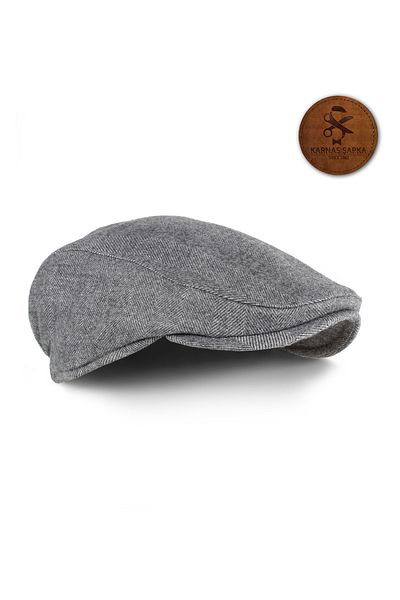 KARNAS ŞAPKA Grey Striped Wool Spottle Winter Fabric Beather Hat (Sweatproof Satin Lining)