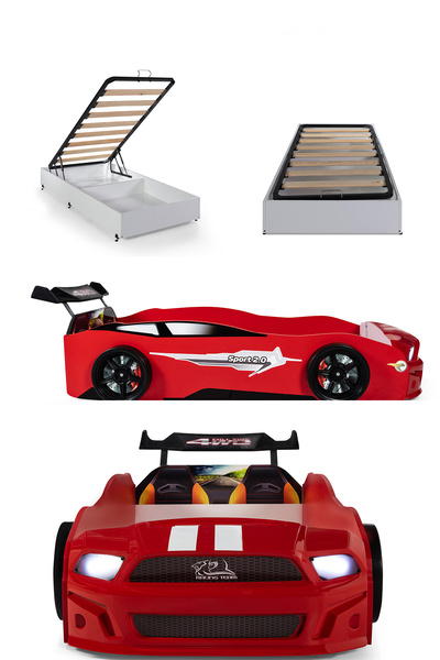 Ferramini Bazalı Kırmızı Arabalı Yatak Sport Mst Işıklı