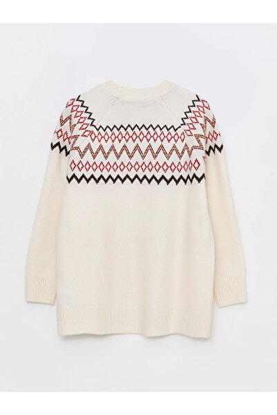 LC Waikiki LCWAIKIKI Maternity Ekru Bisiklet Yaka Desenli Uzun Kollu Hamile Triko Kazak