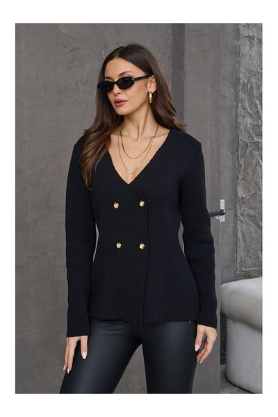 Elif Özbey Butik Jachetă neagră de tricotaj cu patru nasturi