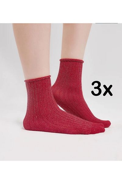 ZvM 3-Piece Derby Glitter Roll Top Elastic Women's Socks
