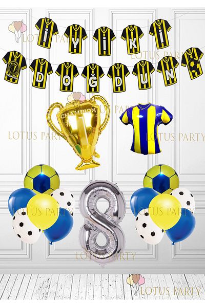 LOTUS PARTY Σετ γενεθλίων Fan Yellow Navy με θέμα το ποδόσφαιρο - Yellow Navy Jersey Καλή γενέθλια 8 ετών