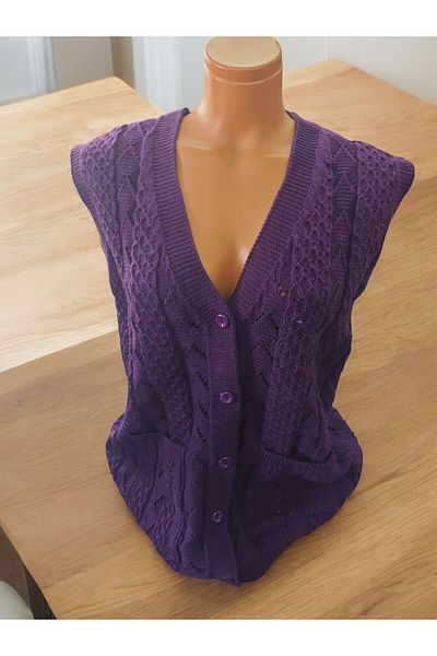 TUTUYA TEXTIL Houndstooth Knitted Dowry Casual Pocketed Knitwear Mother's Vest Winter Seasonal Vest