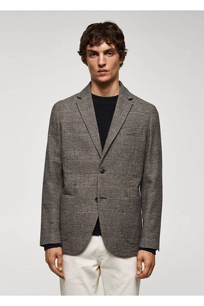 MANGO Man Slim Fit Patterned Wool Blazer Jacket