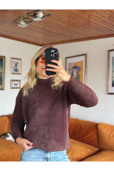 Butik Kahve sakallı kumaş kazak