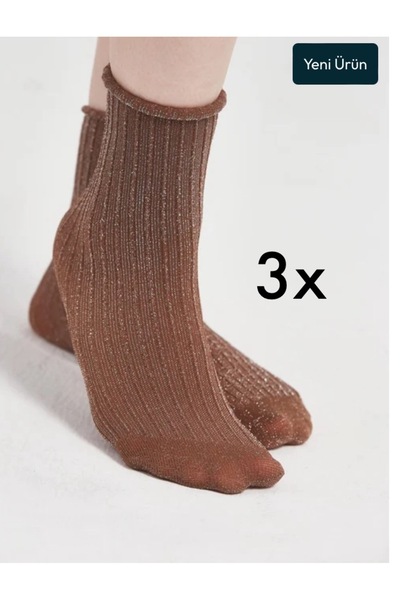 ZvM 3-Piece Derby Glitter Roll Top Elastic Women's Socks