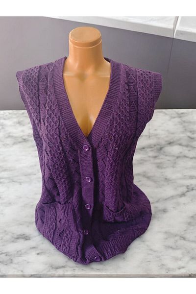 TUTUYA TEXTIL Houndstooth Knitted Dowry Casual Pocketed Knitwear Mother's Vest Winter Seasonal Vest
