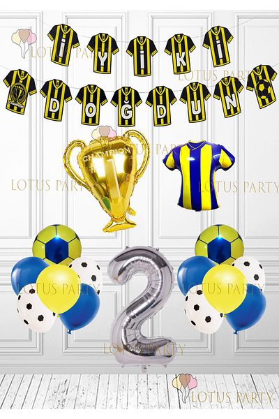 LOTUS PARTY Σετ γενεθλίων Fan Yellow Navy με θέμα το ποδόσφαιρο - Yellow Navy Jersey Καλή γενέθλια 2 ετών