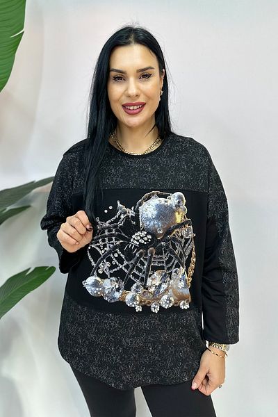GÖKSEL 3D Spider Printed Large Size Sweat - Black
