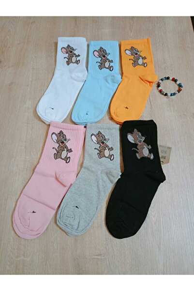 ENEFENDİ Джери памучни чорапи с животински принт, дамски сини чорапи, безшевни чорапи, размер 36-40