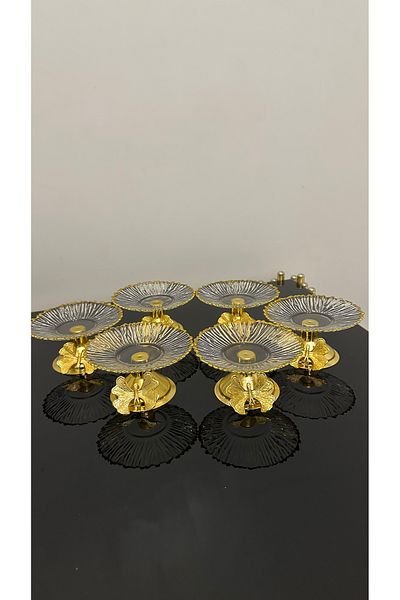USD HOME Gilded Cookie Holder Turkish Delight Bowl Set with 6 Legs and Butterfly Accessories, Size 13cm