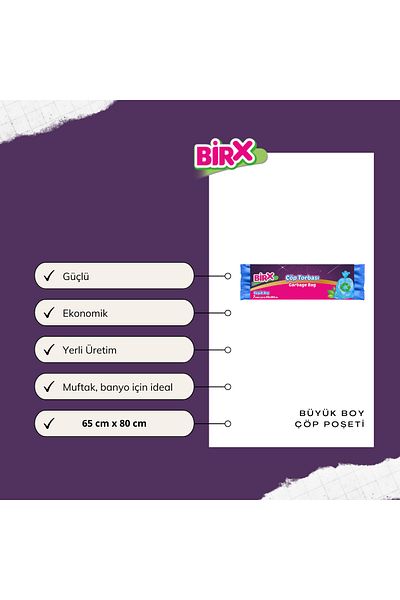 BIRX Garbage Bag Large Size 65X80 cm 7 Pack 8 Roll Garbage Bags