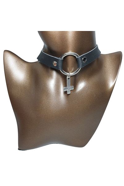 Ororabutik Gothic Faux Leather Choker with Cross Figure