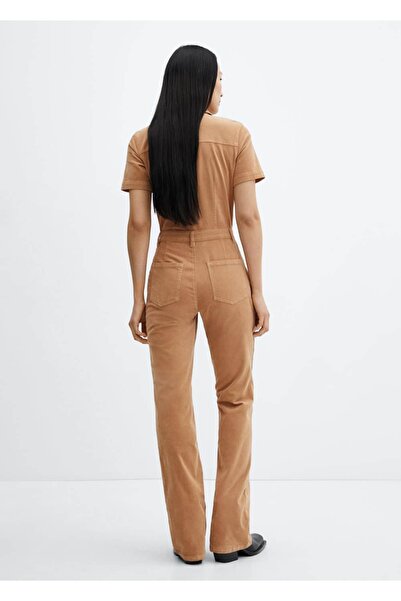 MANGO Woman Fermuarlı fitilli kadife tulum