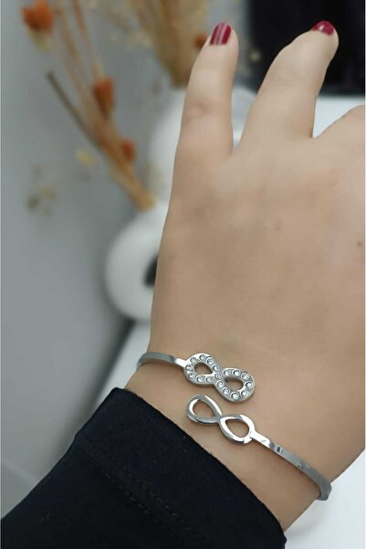 shop سوار من الفولاذ المقاوم للصدأ مع حجر الزركون والفضة على شكل إنفينيتي