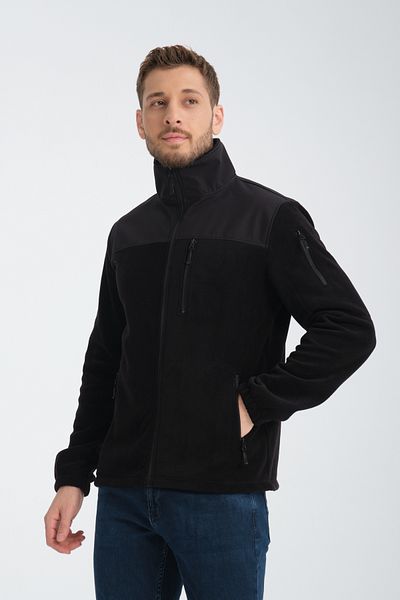 Store Men's Black Full Zipper Antipilling Non Pilling Softshell Garnished Fleece Jacket