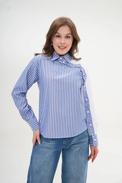 bacc Cămașă de damă din popelin cu dungi albastre - Design special Bc24yg1069