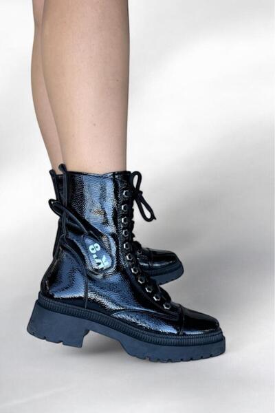 Melissa Boutique Kadın Siyah Kırışık Rugan Özel Tasarım İçi Yünlü Suya Dayanı...