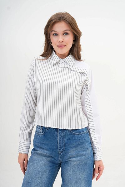 bacc Cămașă albă cu dungi din popelin cu design special pentru femei Bc24yg1069cc