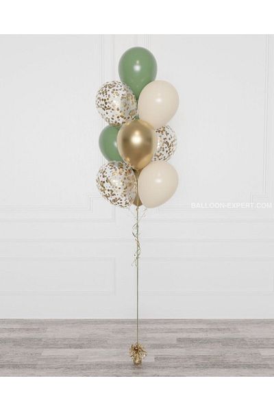 Parti Setim Set of 9 Balloon with Mildew Green / Sea Sand / Gold / Transparent Confet