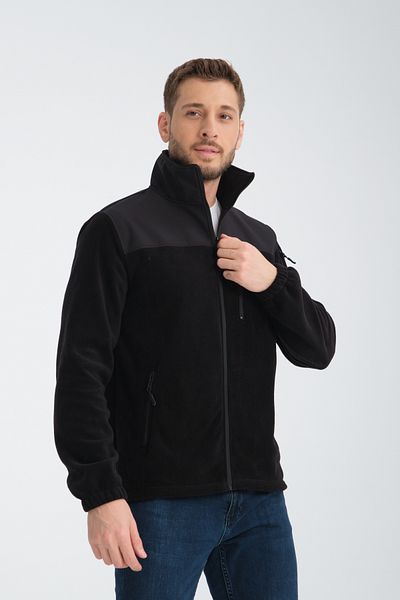 Store Men's Black Full Zipper Antipilling Non Pilling Softshell Garnished Fleece Jacket