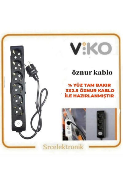 VİKO Viko Multi-Let 6 Li 3X2.5 Öznur Kablo TAM BAKIR (3 METRE) Anahtarlı Topr...