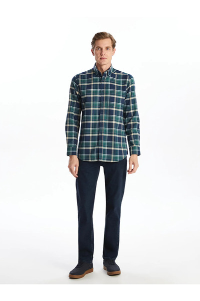 LC Waikiki Κλασικό ανδρικό πουκάμισο με μακρυμάνικο καρό σχέδιο κανονικής εφαρμογής