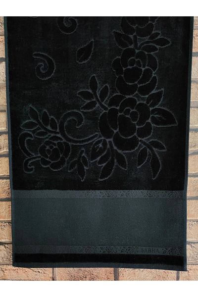 mihriban 50x90cm Κεντημένο σταυροβελονιά - Πετσέτα προσώπου με απλή ραφή μαύρη
