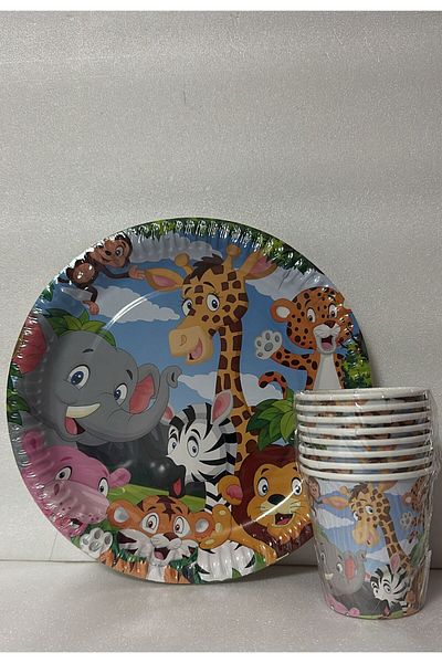 Cadde Süs Safari Set of 8 Paper Plates and Cups