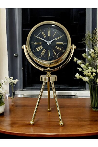 Falez Dekorasyon Metal Gold Kaplamalı Ayaklı Dekoratif Hediyelik Masa Saati