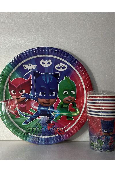 Cadde Süs Pijamaskeliler Set of 8 Paper Plates and Cups