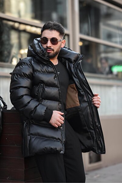 MODAEMAS Men's Leather Winter Hooded Carriage Coat