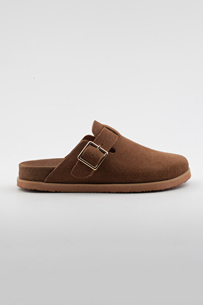 alamoda شبشب نسائي من Oliva مصنوع من الجلد الطبيعي بإبزيم من جلد الغزال البني