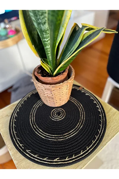 Bohemahomedecor Black Wicker Gold Presentation Holder - Table/Shehpa/Console Cover, Machine Stitched