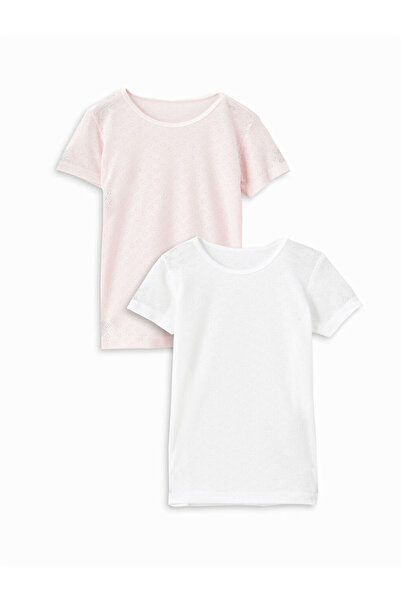 LC Waikiki Pink Crew Neck Short Sleeve Girls Undershirt 2-Pack