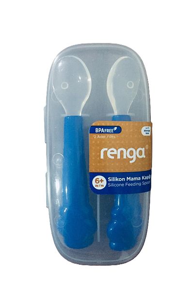 Renga 6+ Months Blue Silicone Feeding Spoon - Set of 2 Bpafree