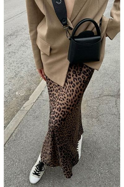 Ekim Store Fustă lungă din satin cu model leopard