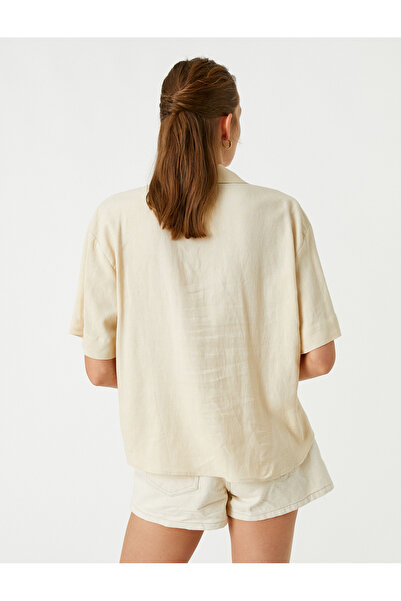 Koton Lněná košile s krátkým rukávem s kapsou