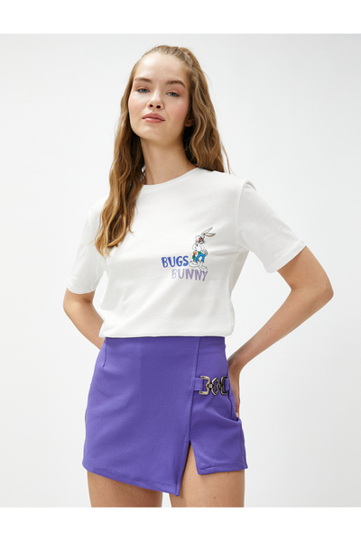 Koton Μπλουζάκι Bugs Bunny Αδειοδοτημένο με εμπριμέ λαιμόκοψη βαμβακερό
