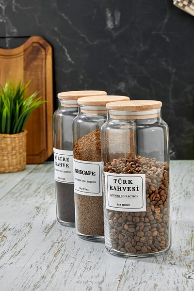 FBZhome 3Pcs 1300ml Wooden Lid Vacuum Coffee Nescafe Storage Container Glass Jar