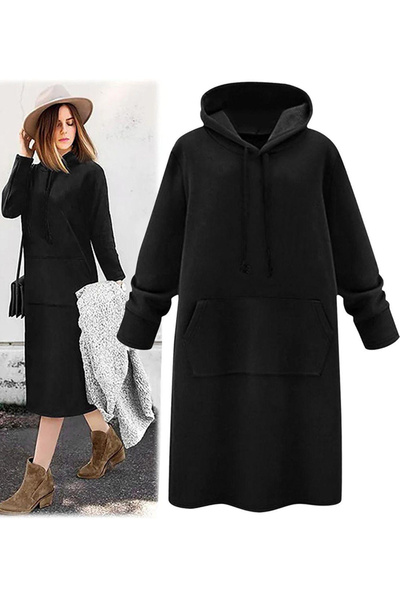 Little Visqon Γυναικείο φόρεμα με κουκούλα καγκουρό με λεπτομέρεια με τσέπη - μαύρο