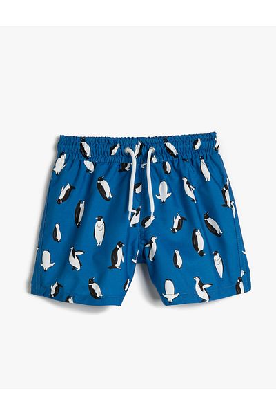 Koton Swimsuit Tie Waist Penguin Printed Mesh Lined