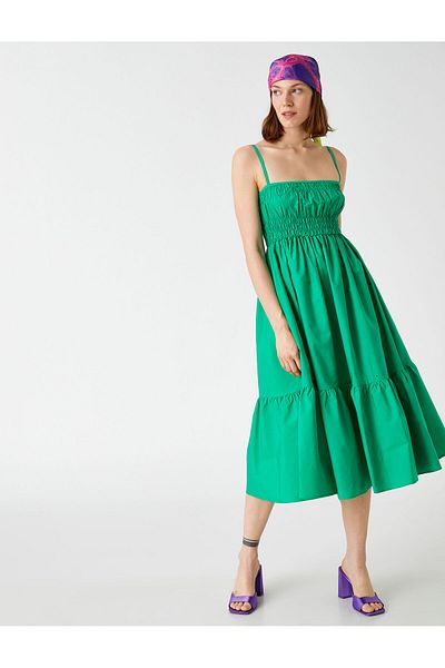 Koton Φόρεμα Ποπλίνα Midi Size Layered Gipe Λεπτομερές βαμβακερό