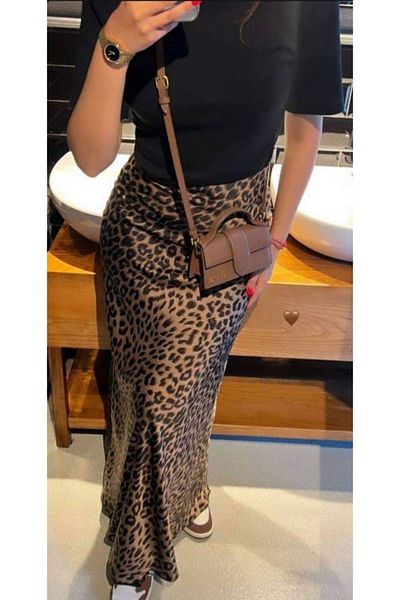 Ekim Store Fustă de SATIN cu MOBIL LEOPARD