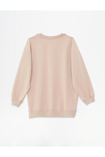 Kayra Sıfır Yaka Düşük Omuz Sweatshirt Bej