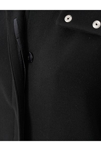 Kayra Black Stamp Coat - Epaulette and Hooded