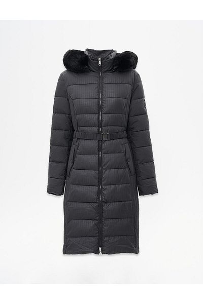 Kayra Black Faux Fur Hooded Anorak Coat